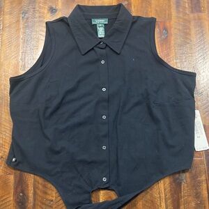 NWT Lauren Ralph Lauren black sleeveless tie front top 1X